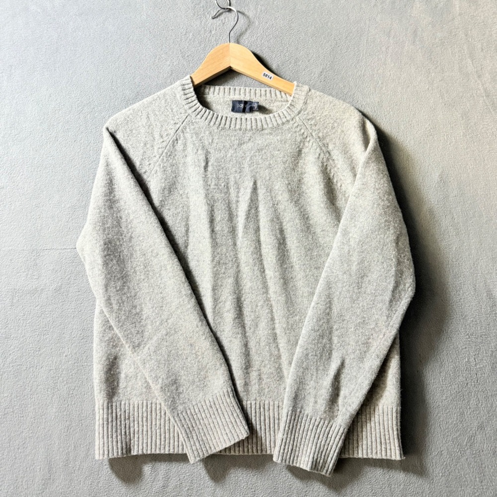 J.Crew Mens 100% Lambswool Crewneck Sweater Heather Gray Size M Raglan Sleeve